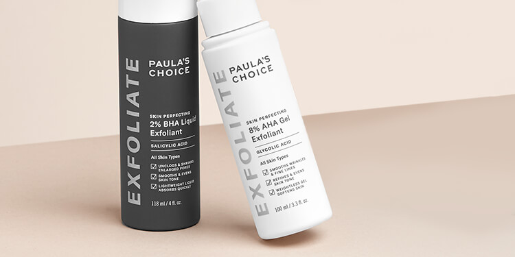 Paula's Choice AHA and BHA exfoliants for different skin concerns. 